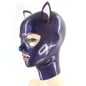 Latex Cat Hood with Open Eyes and Mouth for BDSM and Cosplay