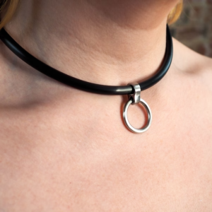 6mm Curved Matte Black Stainless Steel Locking Eternity BDSM Slave Collar, With Removable Ring - Available in Multiple Sizes