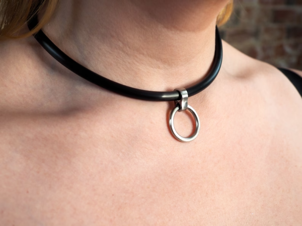 6mm Curved Matte Black Stainless Steel Locking Eternity BDSM Slave Collar, With Removable Ring - Available in Multiple Sizes