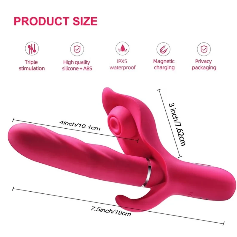 3 in 1 Clitoral Sucking Dildo Vibrator with 10 Thrusting | 10 Vibrating Modes Sex Toys for Women - Image 3