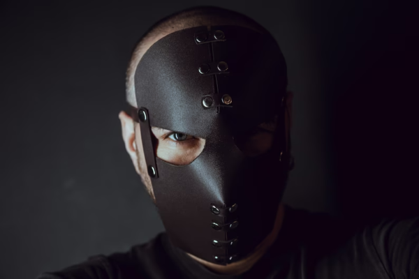 Leather men's gladiator mask, gladiator helmet, warrior mask, black leather mask, burning man mask, BDSM mask, Cosplay mask, Marauder mask - Image 2