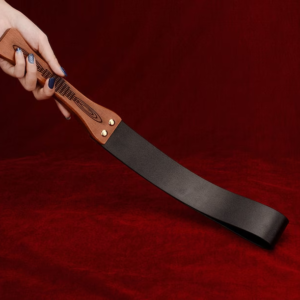 Deluxe BDSM Leather Spanking Paddle with Wooden Handle | Fetish Kinky Sex Toy | Impact Play