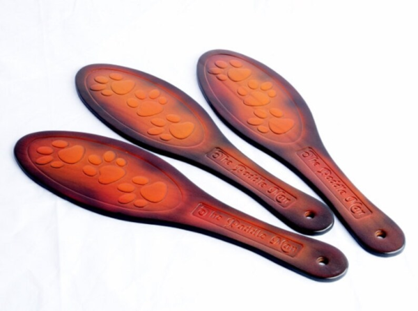 BDSM Paddle, Paw Print Leather Paddle, Leather Spanking Paddle. Leather Oval Paw Print Leather Paddle. Over 18's only Bedroom Play. Sex Toy