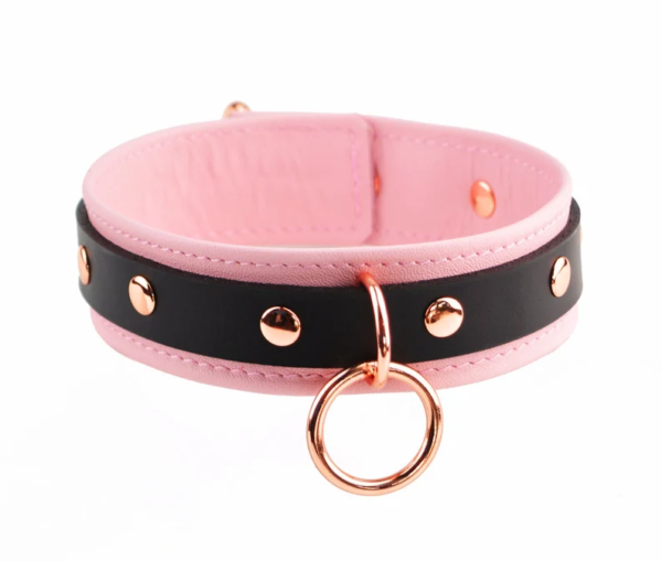 Deluxe Blush Pink Leather & Rose Gold BDSM Collar | Handcrafted Submissive Bondage Collar