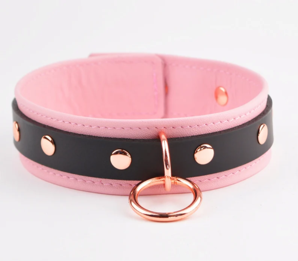 Deluxe Blush Pink Leather & Rose Gold BDSM Collar | Handcrafted Submissive Bondage Collar - Image 2