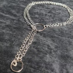 BDSM double choke chain collar and leash with O ring