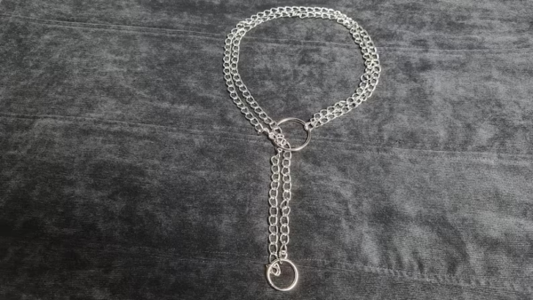 BDSM double choke chain collar and leash with O ring - Image 2