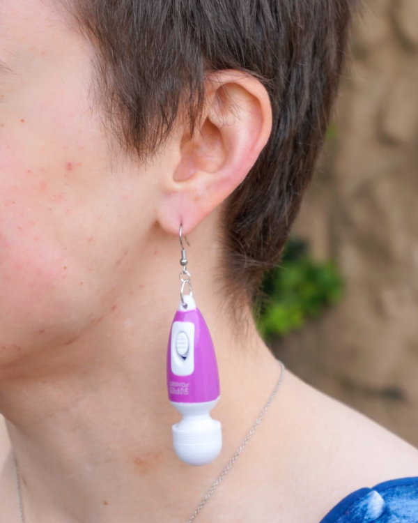 Vibrator Earrings, Purple! - Buzz Vibe Hitatchi Magic Sex Toy Feminist Positive y2k Rave Clubkid Kink Kinky Hen Party - Image 3