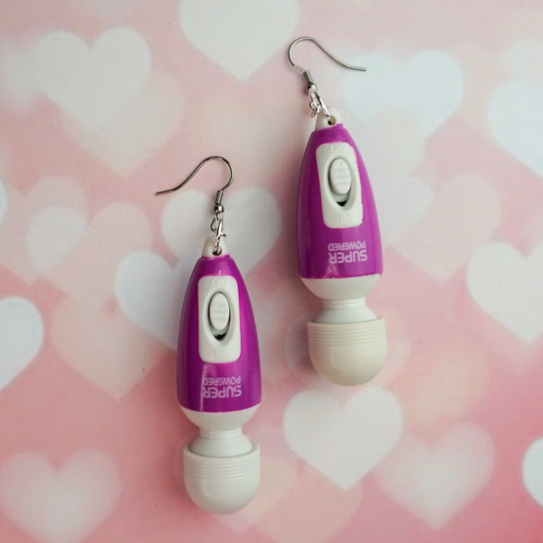 Vibrator Earrings, Purple! - Buzz Vibe Hitatchi Magic Sex Toy Feminist Positive y2k Rave Clubkid Kink Kinky Hen Party