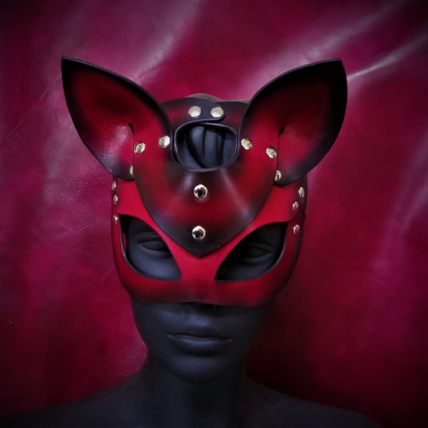 Handmade leather cat mask, black red mask, BDSM leather cat mask, sexy kitty mask, cat face mask, catwoman mask, BDSM clothing - Image 3